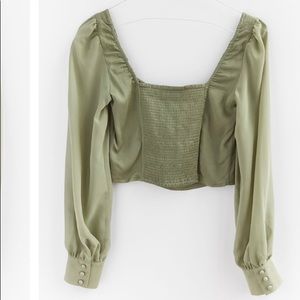 Sheer Sleeve Square Neck Blouse